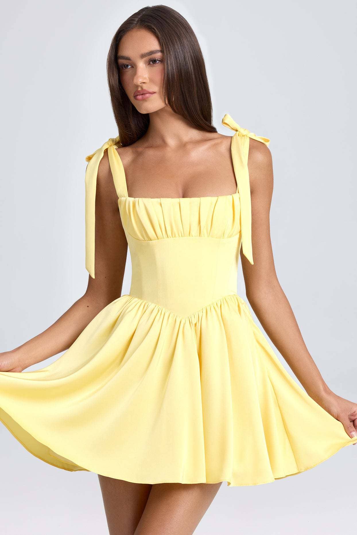 Stylish square neck high waist halter dress