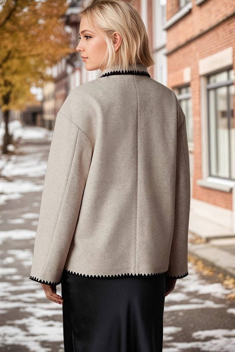 CWOCAL2324_LAPEL DOUBLE POCKET COLORBLOCK SHORT JACKET