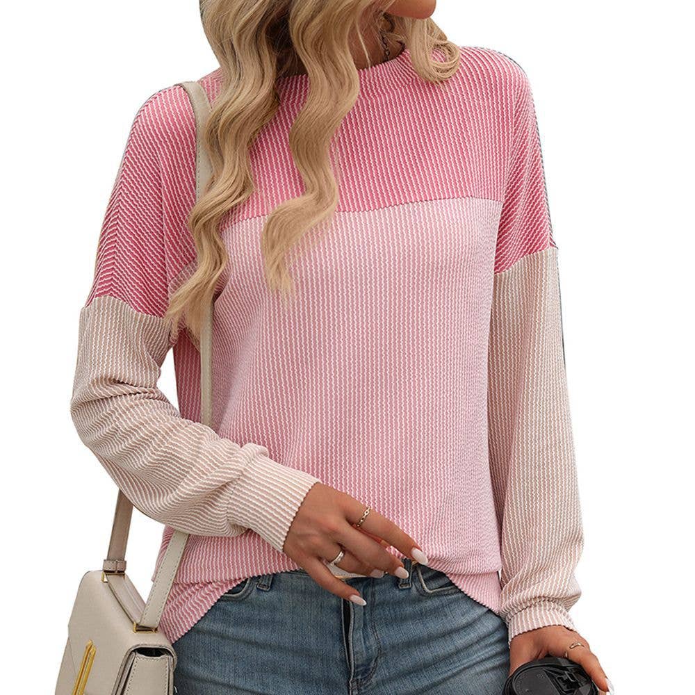 ROUND NECK TWIST STRIP LONG SLEEVE LOOSE T-SHIRT