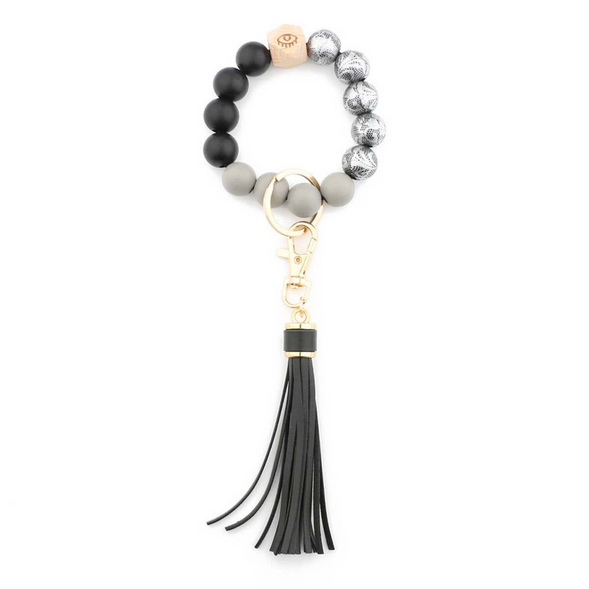 TASSEL PRINTED WOODEN BEAD KEYCHAIN