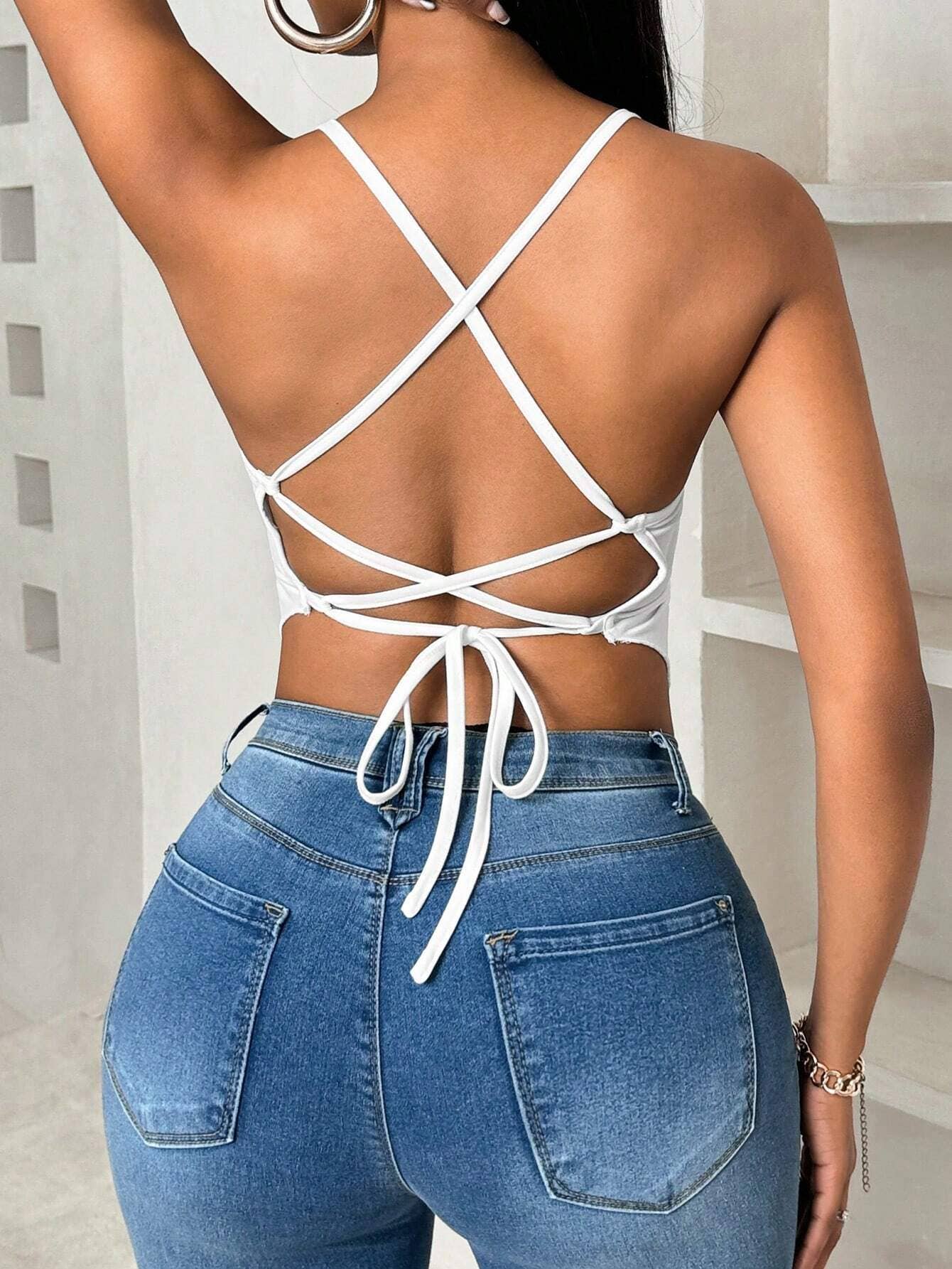 Sexy Backless Strap Top with Slim Fit Design