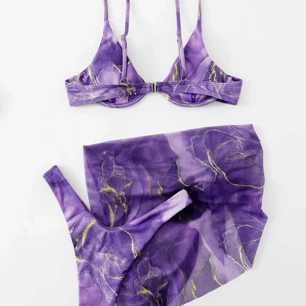 Marble Print Bikini Set - Sexy 3 Piece Swimsuit