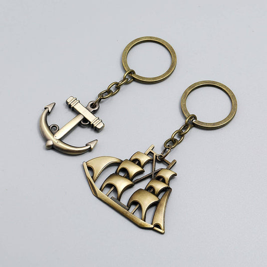 SIMPLE CREATIVE BRONZE SAILBOAT CAR KEYCHAIN_CWMM4718