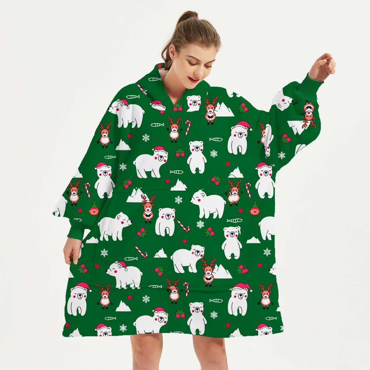 Christmas Reindeer Flannel Hoodie Blanket Gift