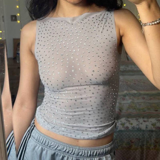 Sexy design hot drill slim-fit sleeveless top