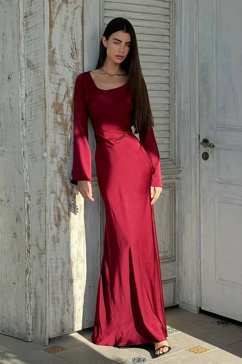 CWDMD5245_SIMPLE LONG SLEEVE FISHTAIL BODYCON DRESS