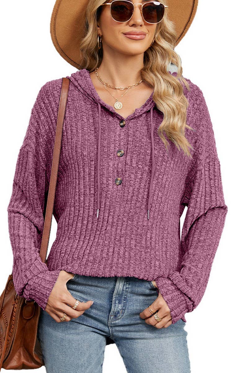 CWOHOL1093_SOLID COLOR HOODED BUTTON LOOSE SWEATSHIRT