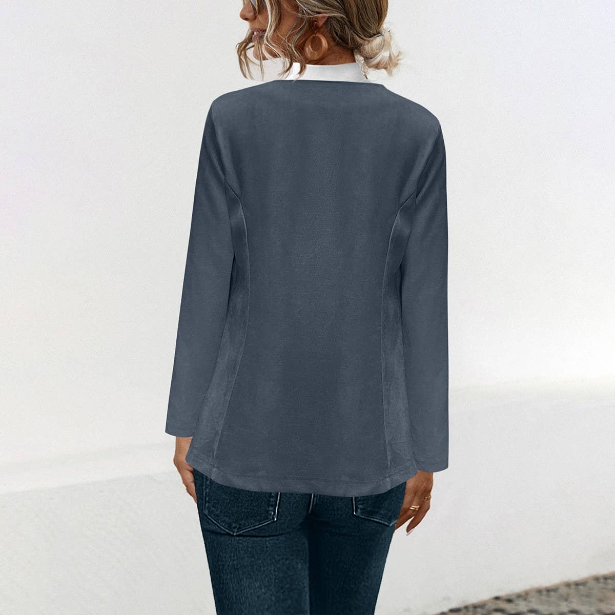 Solid color lapel casual button-down suit jacket