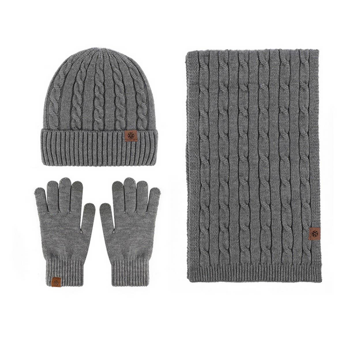 NEW KNITTED HAT, SCARF AND GLOVES THREE-PIECE SET