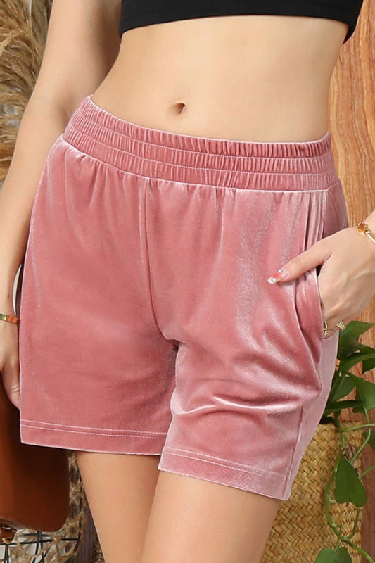 CWBSP132_HIGH WAIST SHORTS VELVET PANTS WITH SLANT POCKETS