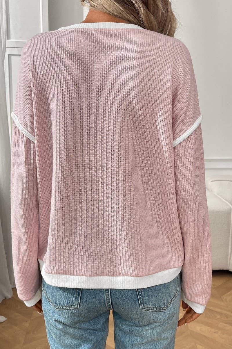 CWOSWL07154_COLORBLOCK KNIT-LOOK CREWNECK LOOSE TOP