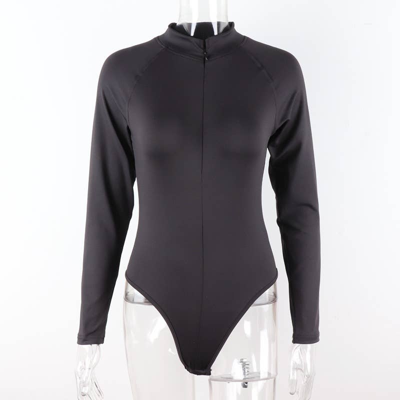 Solid-color round-neck semi-cardigan jumpsuit