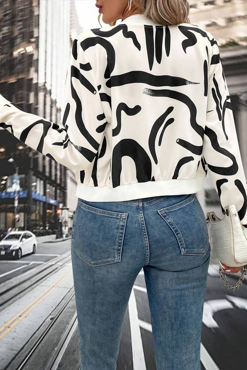 CWOCO1142_GRAPHIC PRINT ZIP-UP BASEBALL JACKET OUTERWEAR