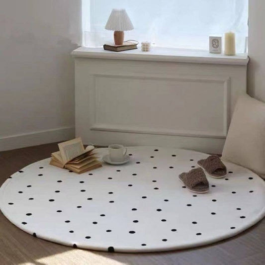 Thick Black & White Round Rug for Living Room