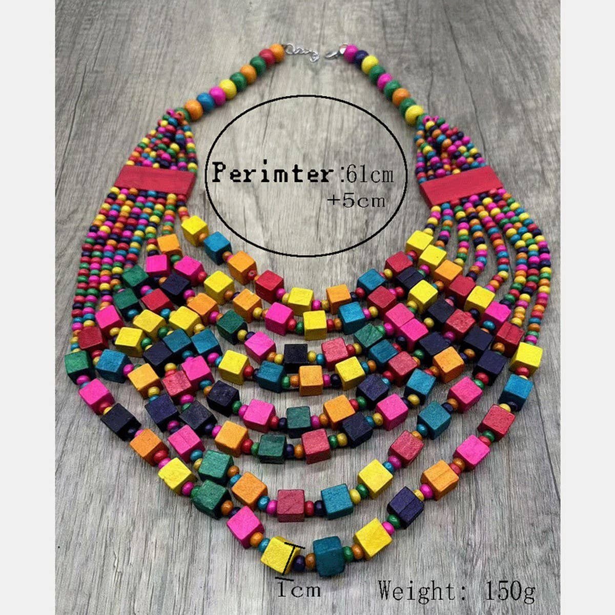 COLORFUL SQUARE WOOD MULTI-LAYER NECKLACE
