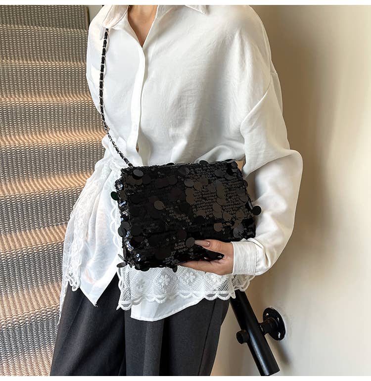 Fashionable sequined niche crossbody chain bag