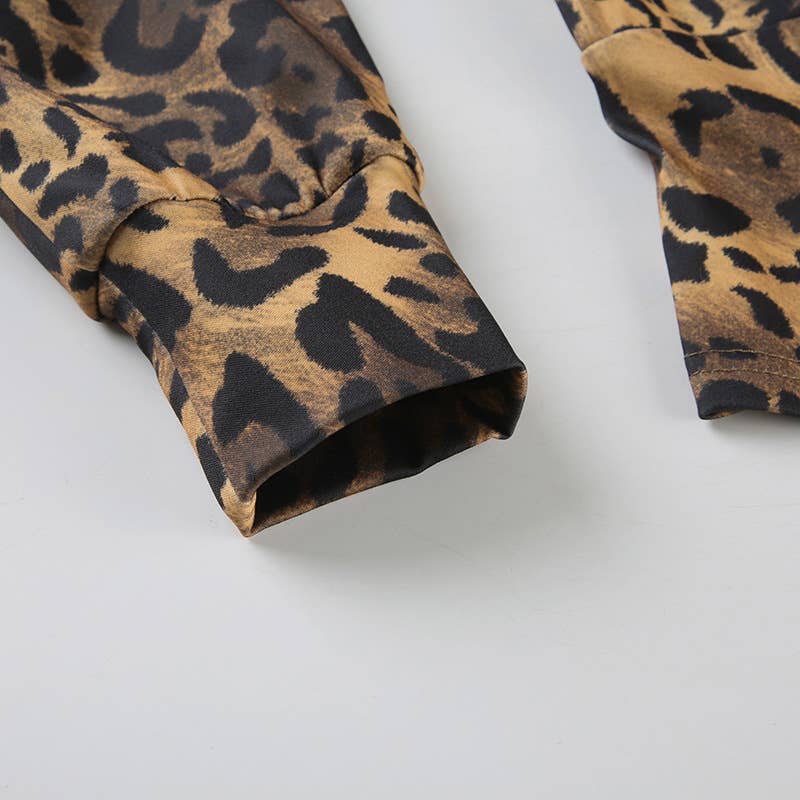 LEOPARD PRINT ZIPPER HOODIE PATCHWORK CARDIGAN