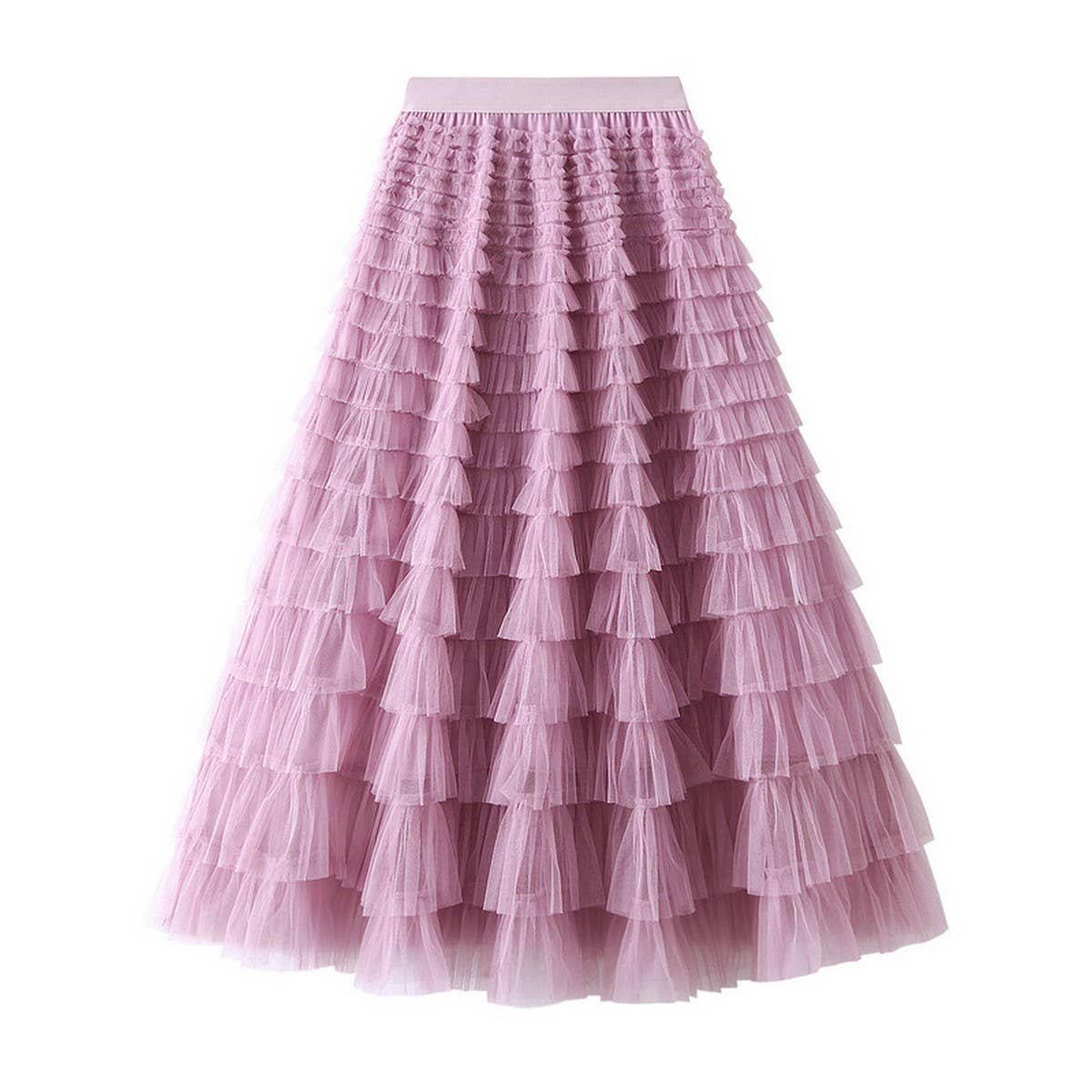 White Tulle Tiered Pleated A-Line Maxi Skirt