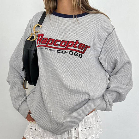 LETTER-PRINTED BRIGHT LINE ROUND NECK HOODIE