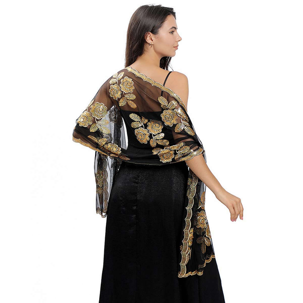 NEW ARRIVAL FLOWER SEQUIN EMBROIDERED SHAWL