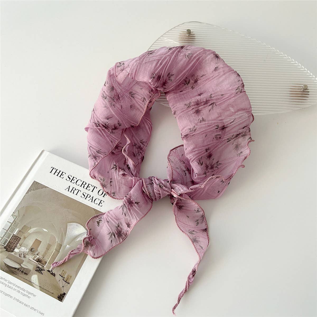 Pleated Embossed Triangle Scarf - Chic Neck Wrap_CWASC0853