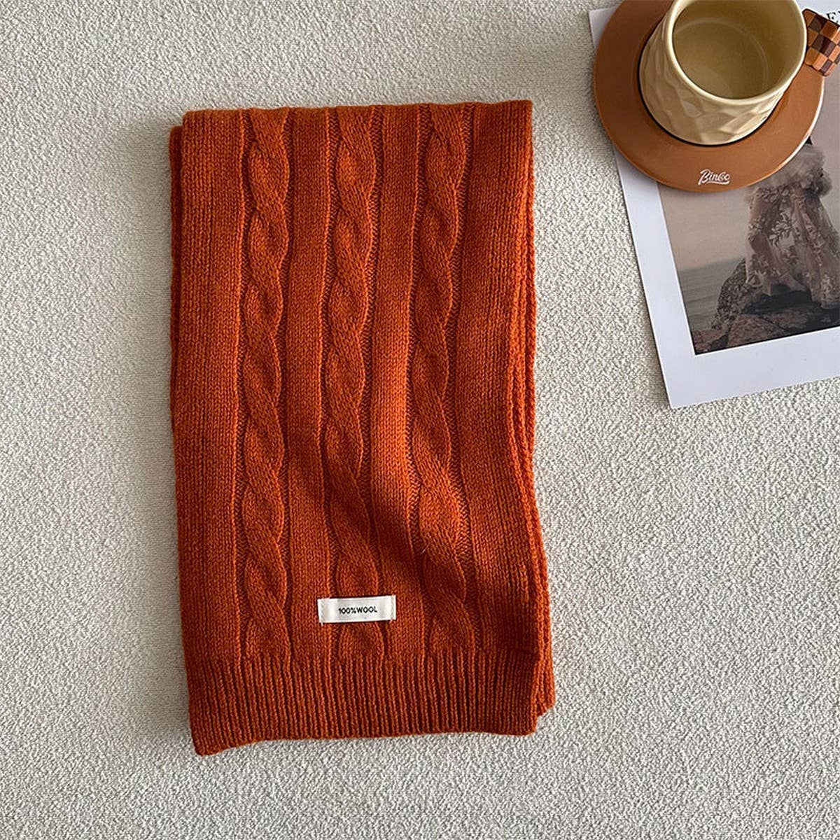 Wool Cable Knit Scarf ??Soft Double-Sided Wrap_CWASC2310