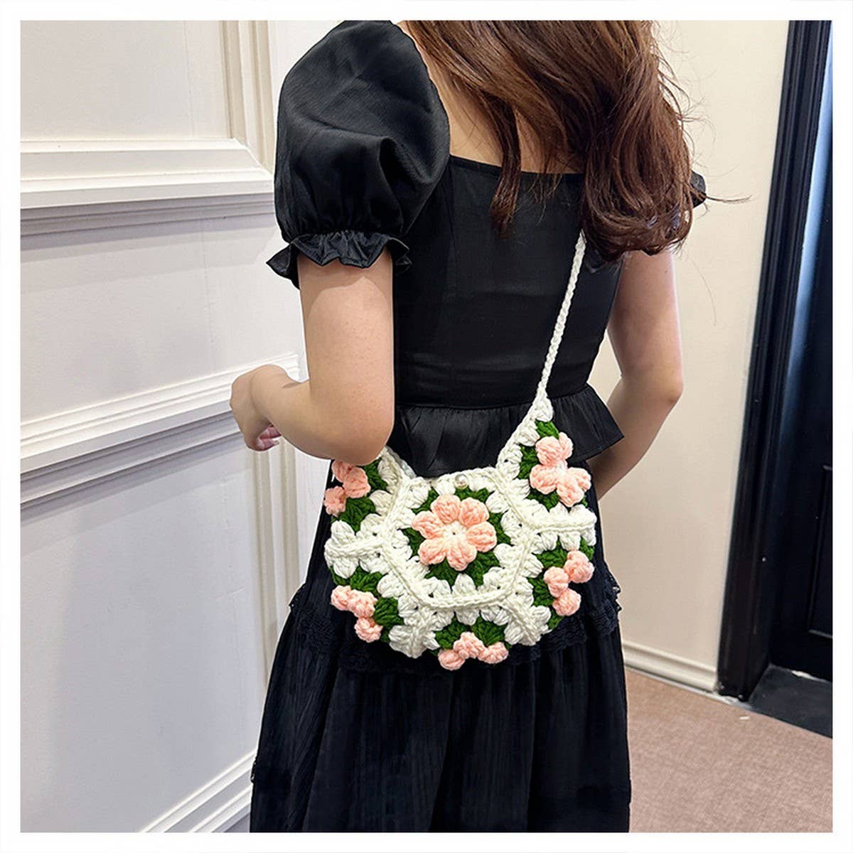 PUFF FLOWER SMALL FRESH HANDMADE CROCHETED BAG_CWAB2405