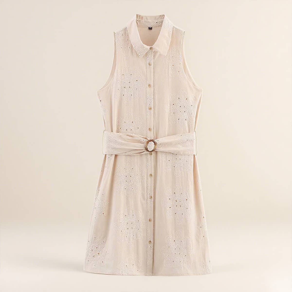Lapel with hollow-out belt embroidery dress