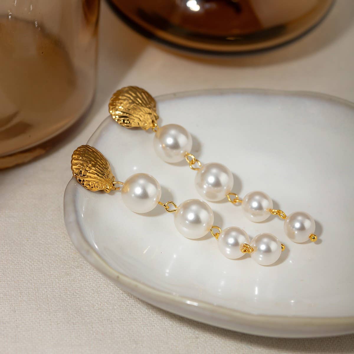 ELEGANT SHELL PEARL TASSEL EARRINGS