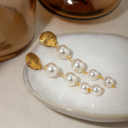 ELEGANT SHELL PEARL TASSEL EARRINGS