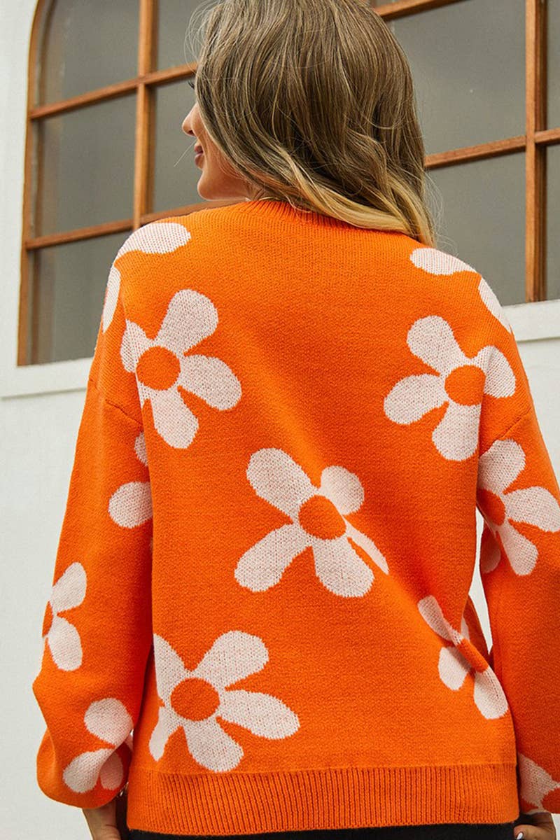 WOMEN FLOWER PATTERN SLIM KNITTED SWEATER_CWOSWL1448