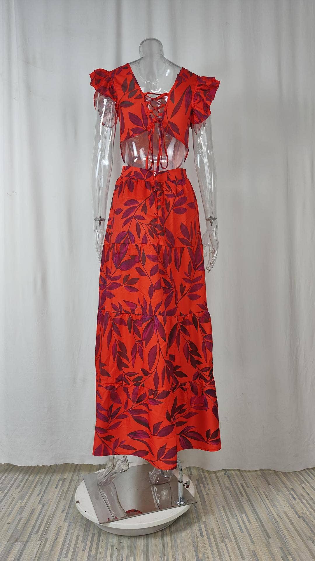 Print style flying sleeve high waist long dress