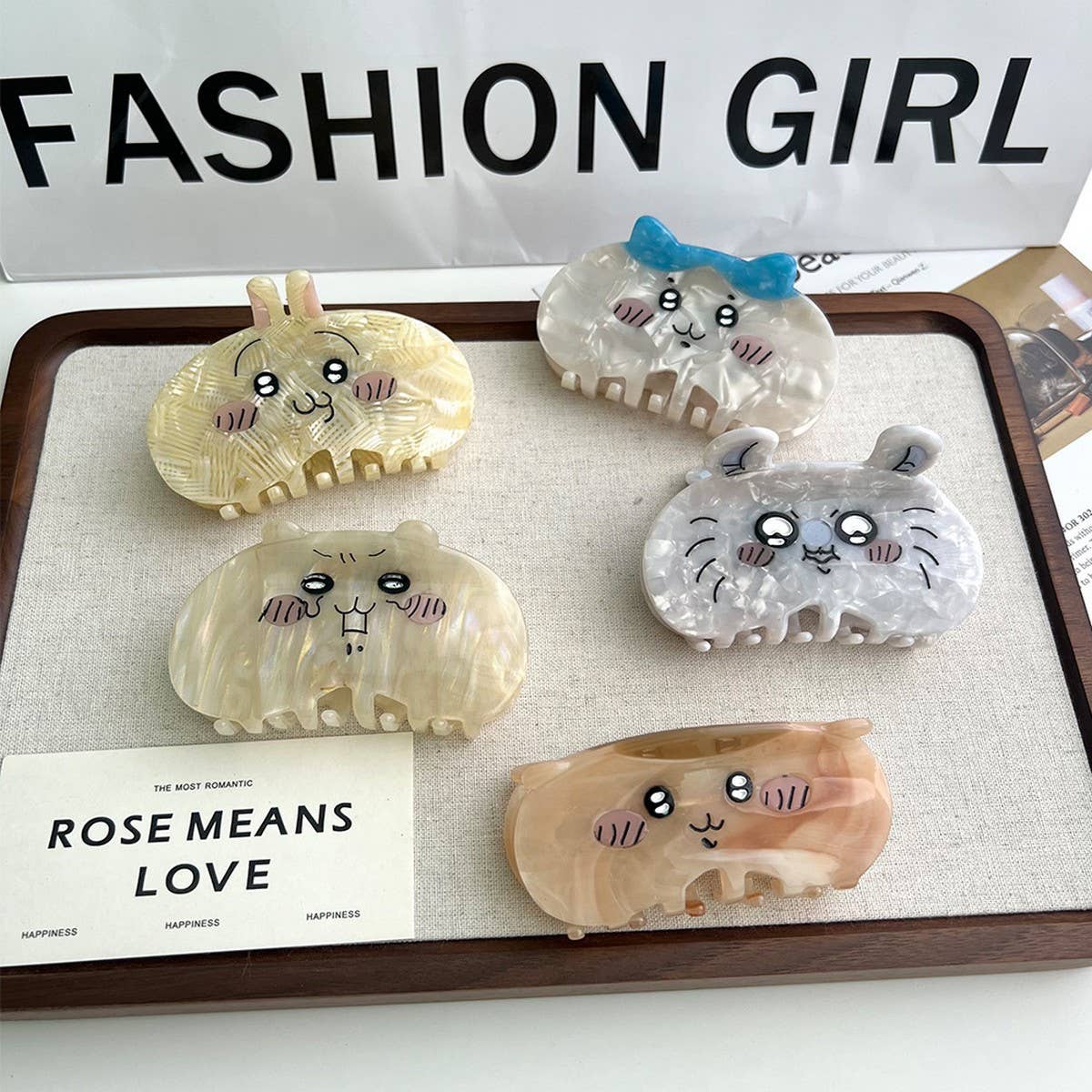 Cute Cartoon Cat Acetate Hair Clip with Bunny