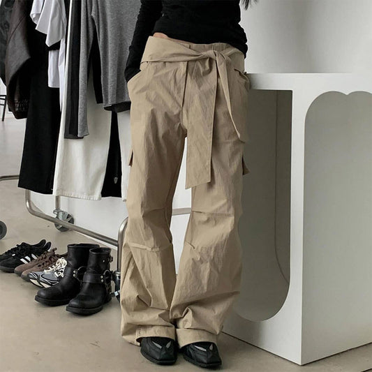 CARGO STYLE LACE-UP DESIGN LOOSE CASUAL PANTS