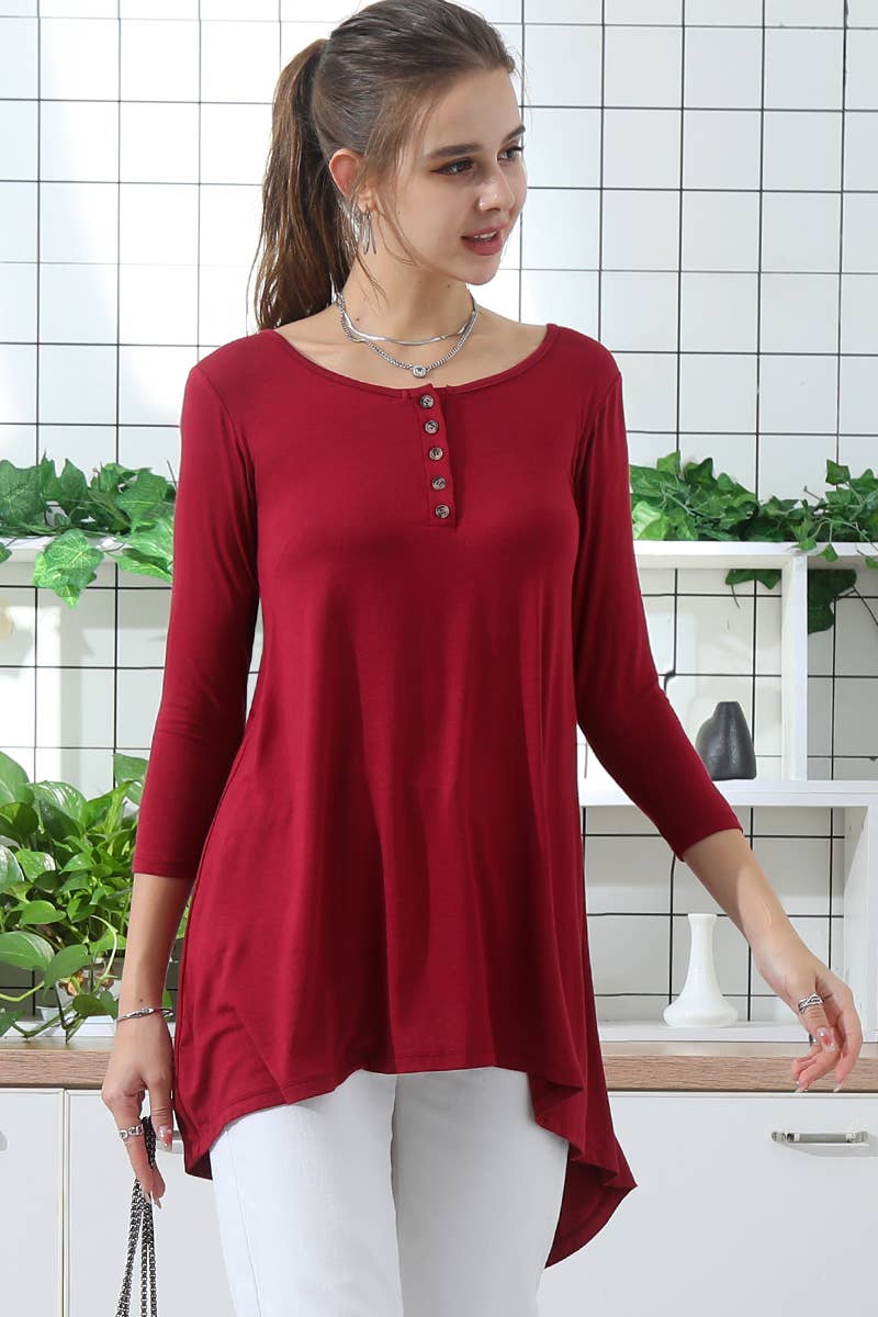 CWDSD10400_LONG SLEEVE BUTTONED NECK CASUAL MIDI DRESS