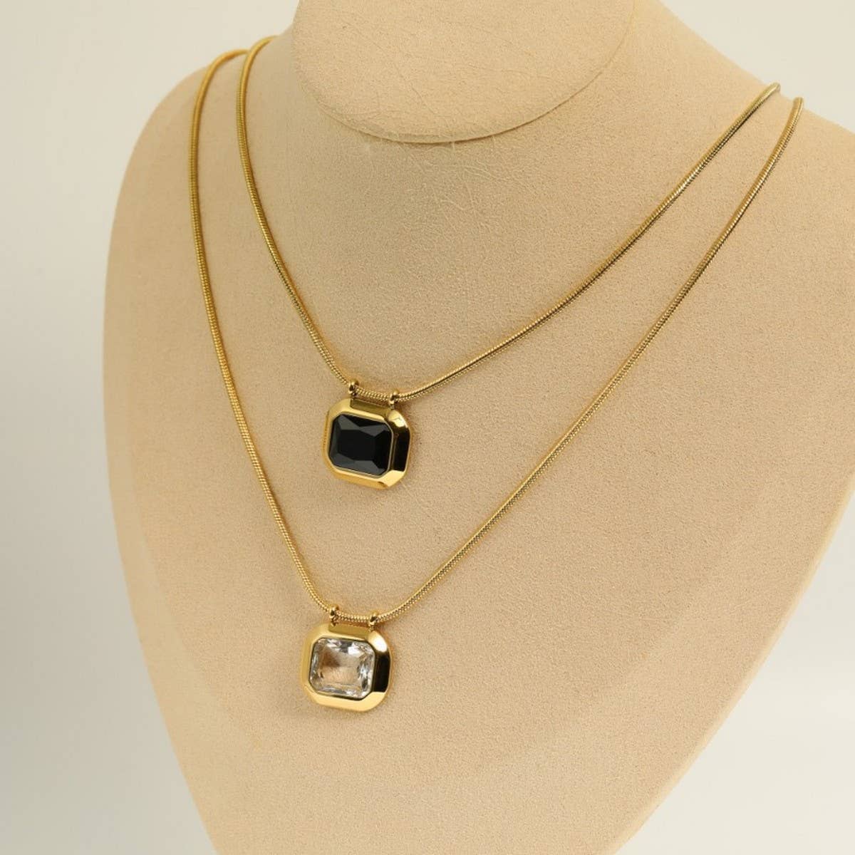 Stainless Steel Black Sugar Cube Necklace_CWMM5656