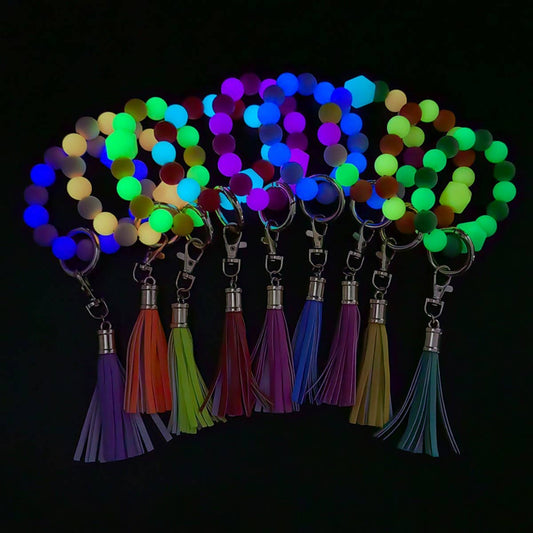 Glow Bead Bracelet Keychain Neon Silicone Wristband_CWAB5097