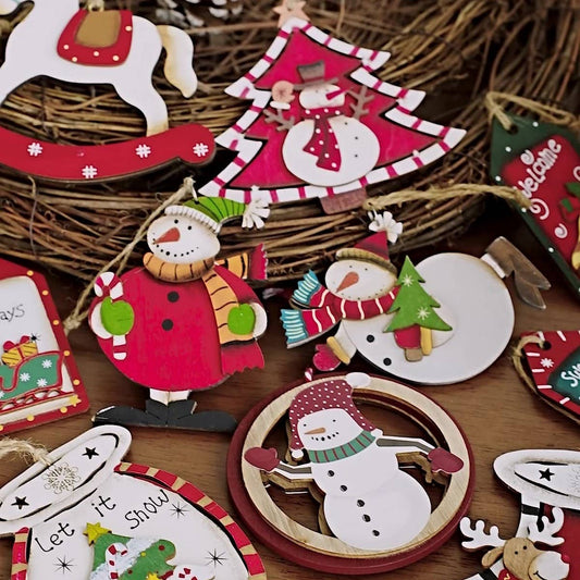 Wood House Painted Xmas Tree Hanging Ornament_CWMM9672