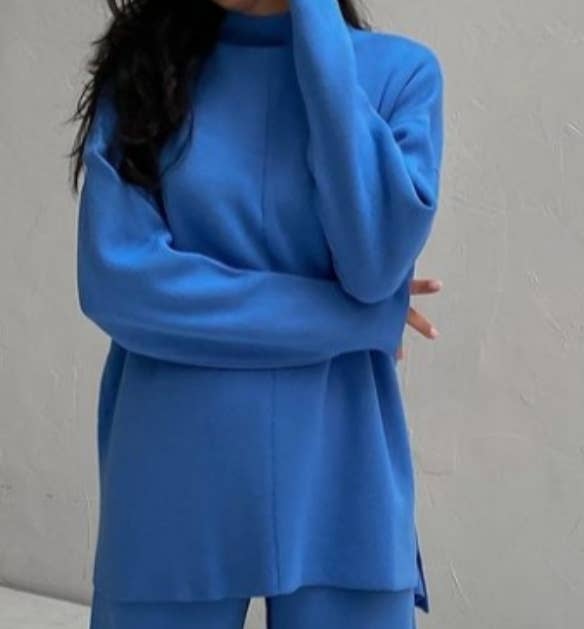 LONG SLEEVE LOOSE SWEATER KNIT TOP PANT SUIT