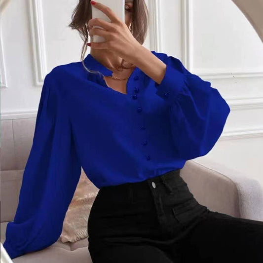 Solid-color long-sleeved single-breasted shirt