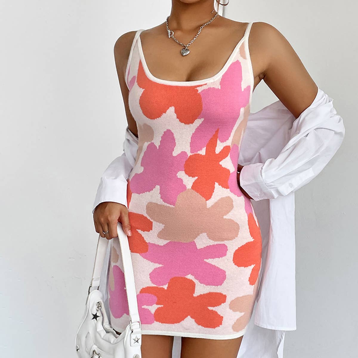 JACQUARD U-NECK SLEEVELESS KNIT DRESS