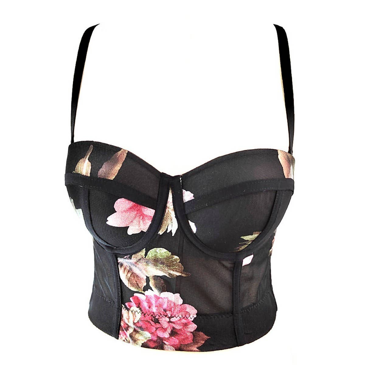 MESH FLOWER HERRINGBONE BRA WITH CHEST PADS