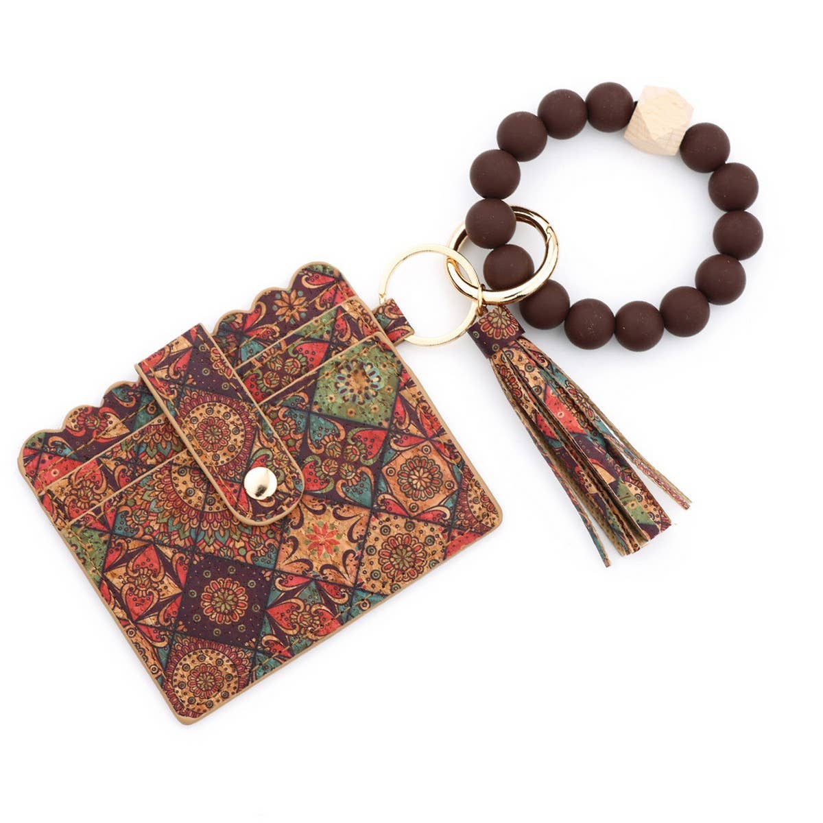 Silicone Bead Keychain Cork Card Wallet with Print_CWAB4951