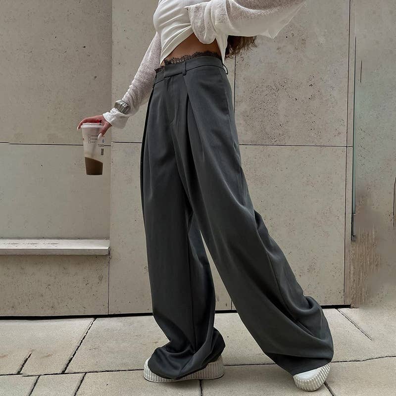 Temperament everything with lace lace loose suit trousers