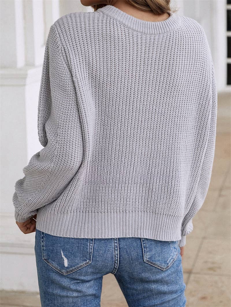 CWOSWL1398_Button Down V-neck Long Sleeve Sweater