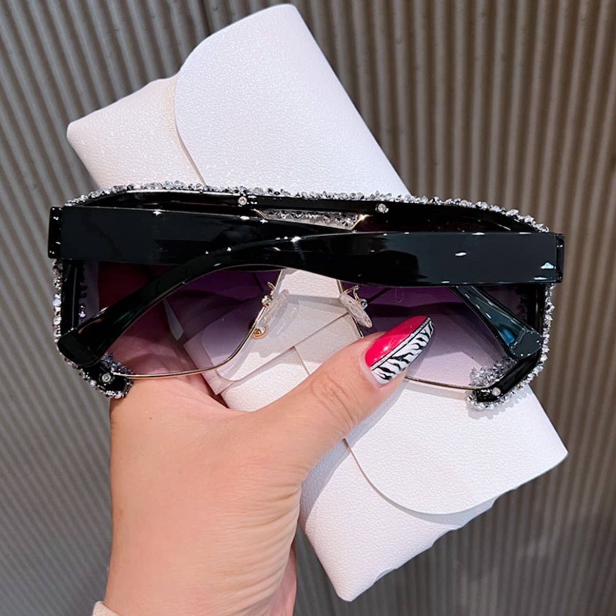 DOUBLE BRIDGE POLYGONAL RHINESTONE SUNGLASSES