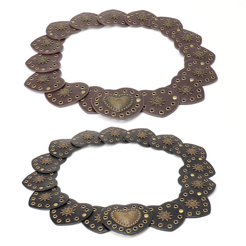 Ethnic-style heart-shaped spliced riveted belt