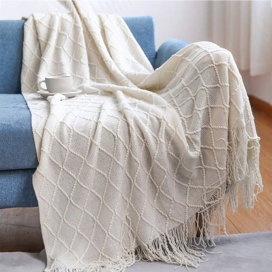 KNITTED TASSEL THIN BLANKET SOFA BLANKET