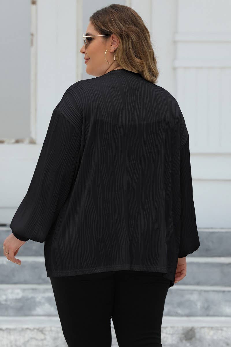 CWOSWL1581_PLUS Size Open Front Long Sleeve Cardigan Top