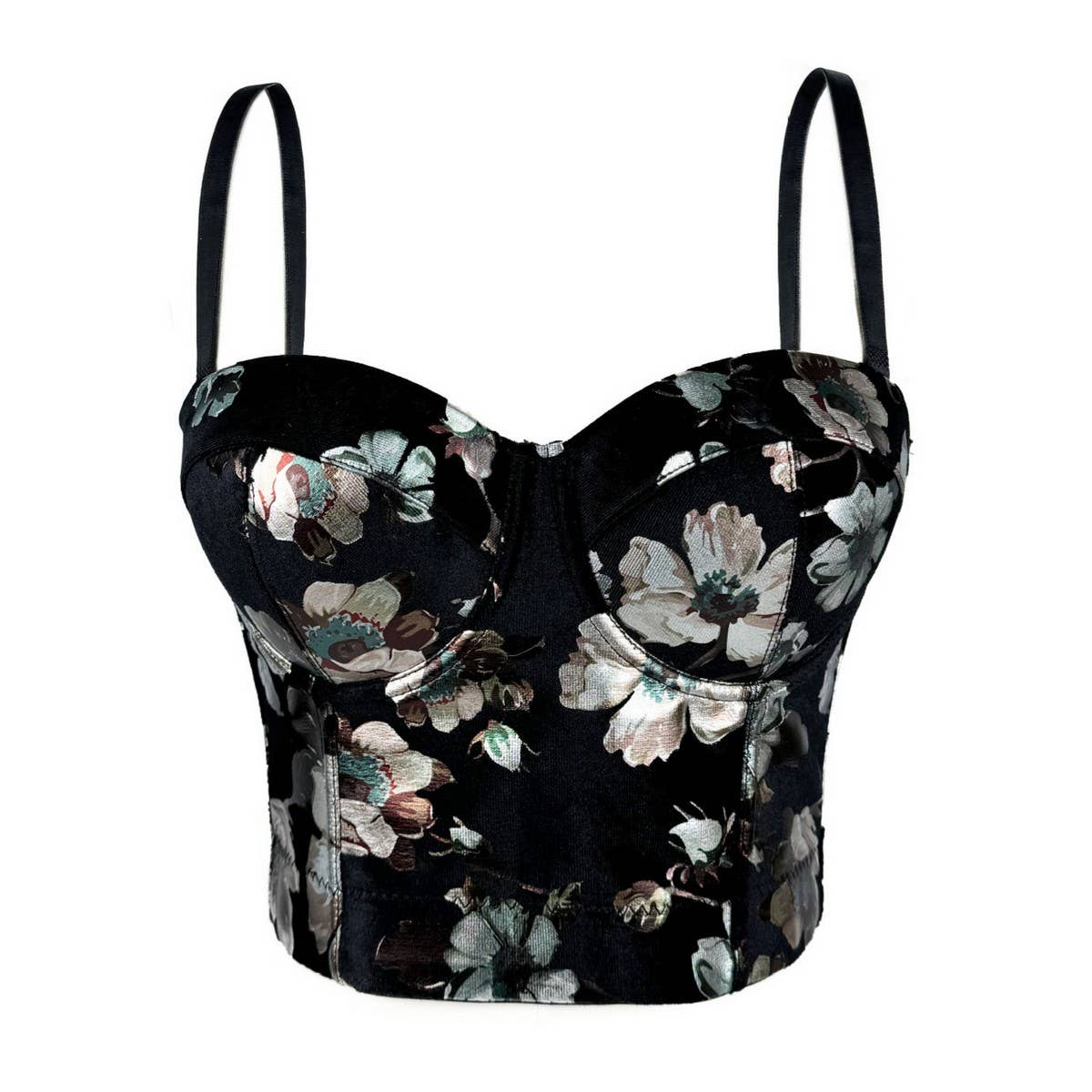 LUXURY VELVET FLOWER PRINTED HERRINGBONE BRA